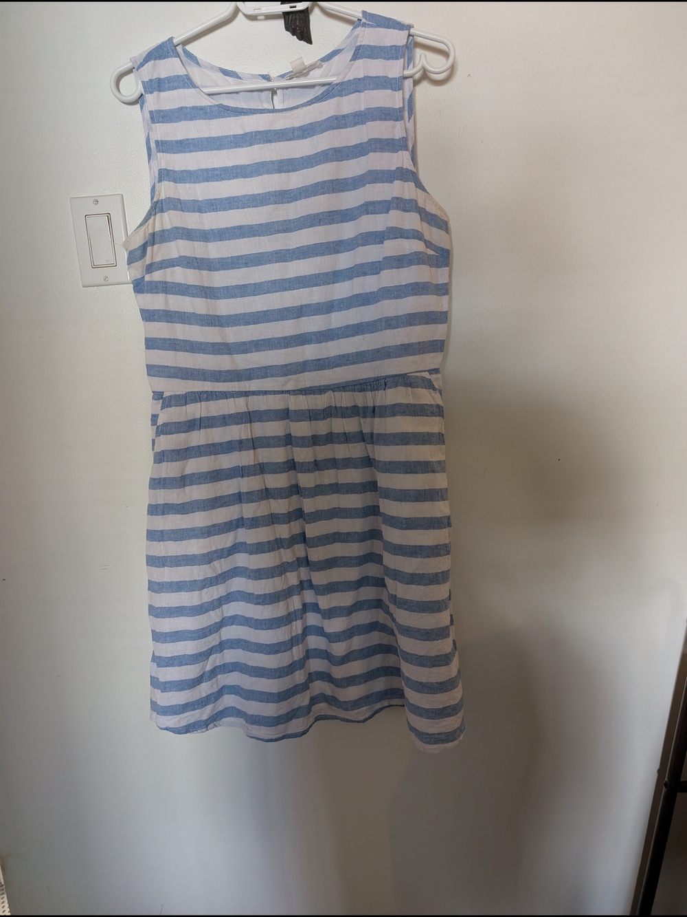 beach lunch lounge Blue and White Striped Sleeveless 45% Cotton+ 55% Linen Dress
